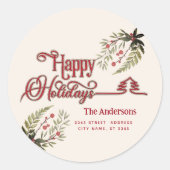 rode Prettige feestdagen Ronde Sticker (Voorkant)