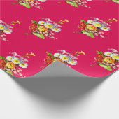 Rode Primula Boeket Vintage Lente Bloempatroon Cadeaupapier (Hoek)