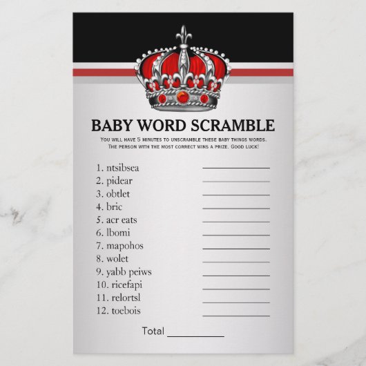 Rode Prins Kroon Baby Shower Spellen Flyer (Voorkant)