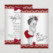 Rode  prinses Baby shower Kaart (Voorkant / Achterkant)