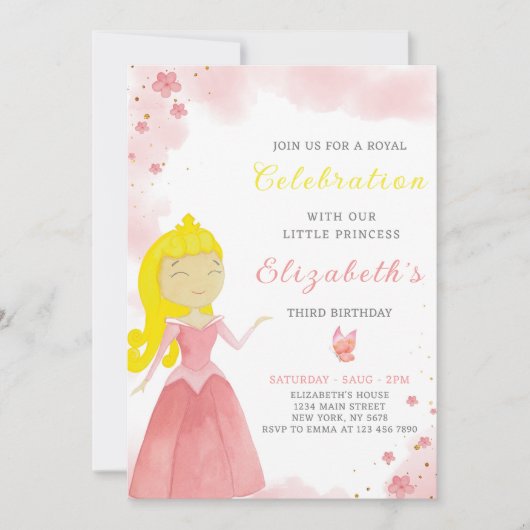 Rode Prinses Verjaardag Uitnodiging (Voorkant)