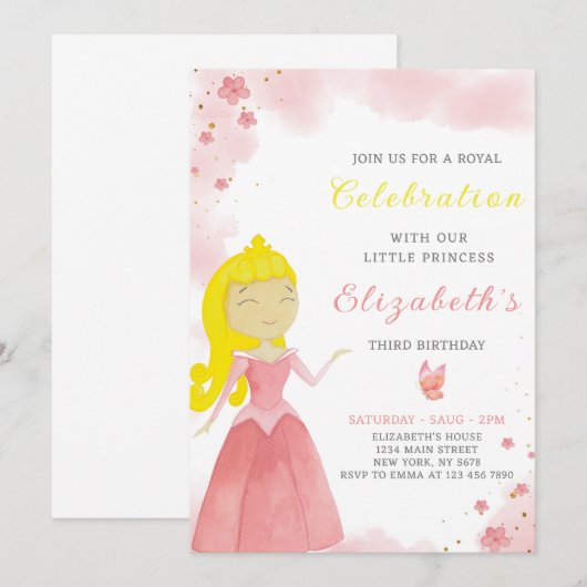 Rode Prinses Verjaardag Uitnodiging (Voorkant / Achterkant)