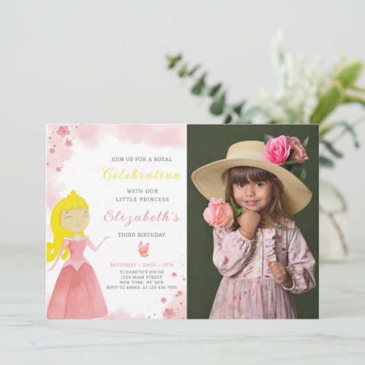 Rode Prinses Verjaardagsuitnodiging met foto Kaart (Staand voorkant)