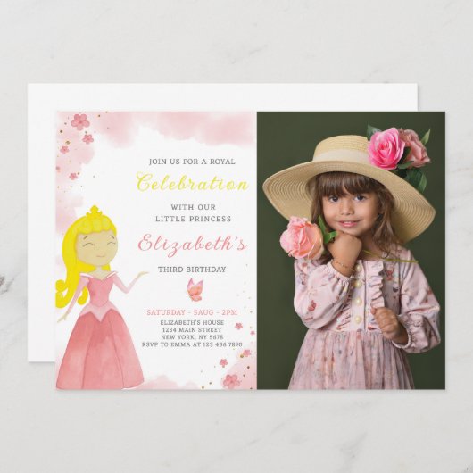 Rode Prinses Verjaardagsuitnodiging met foto Kaart (Voorkant / Achterkant)