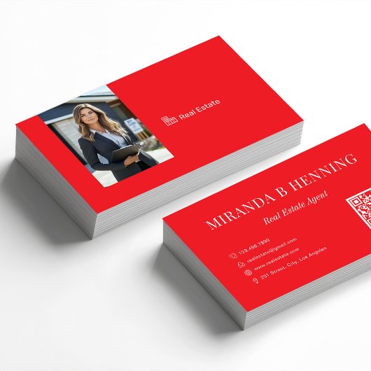 Rode Professionele Makelaar Foto QR Code Visitekaartje