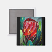 Rode Protea aquarel bloem originele kunst Magneet (Voorkant / Achterkant)