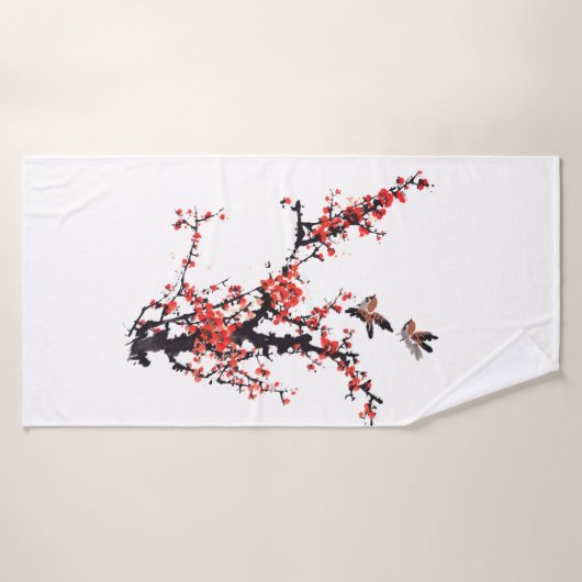 Rode pruimenbloesem badhanddoek (Badhanddoek)