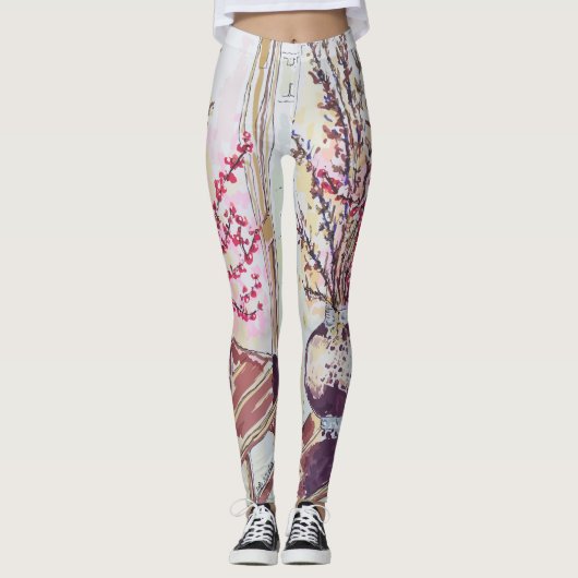 Rode pruimenbloesem leggings (Voorkant)