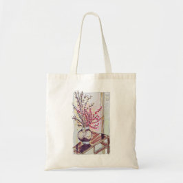 Rode pruimenbloesem tote bag