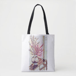Rode pruimenbloesem tote bag
