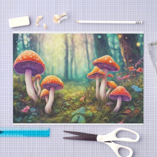 Rode psychedelische paddenstoelen in het bos tissuepapier (Craft)