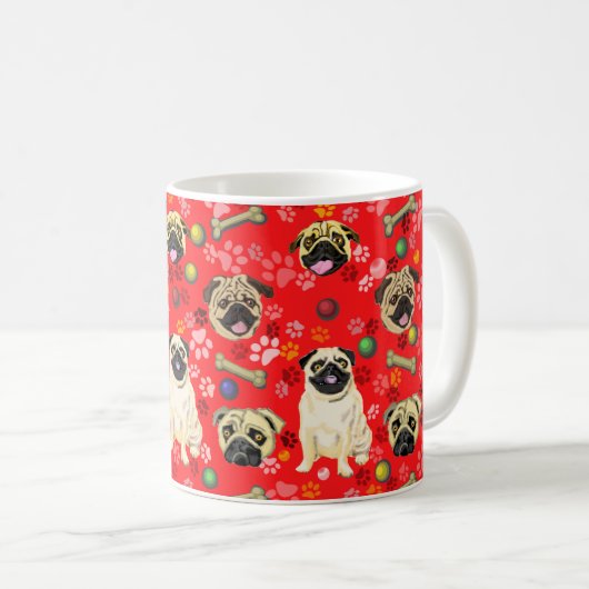 Rode Pug Design Mok (Voorkant rechts)
