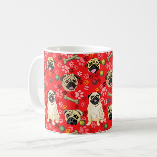 Rode Pug Design Mok (Voorkant links)