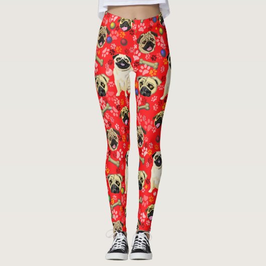 Rode pug print leggings (Voorkant)