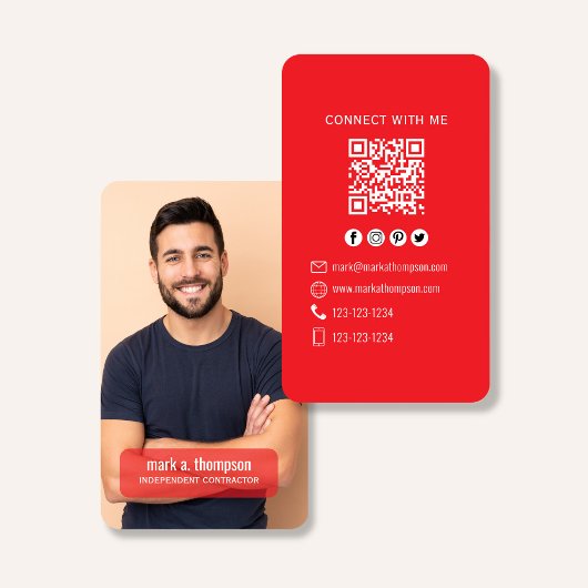 Rode QR-code foto Connect Modern Minimaal Visitekaartje