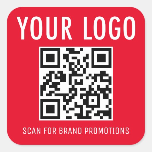 Rode QR Code Stickers Labels Bedrijfslogo Vierkant (Voorkant)