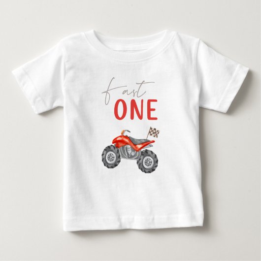 Rode Quad Bike "Fast One" Verjaardag T-shirt (Voorkant)