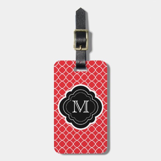 Rode Quatrefoil met Zwarte Monogram Bagagelabel (Voorkant verticaal)