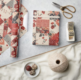 Rode Quilt Gingham Cottagecore Bloem Cadeaupapier