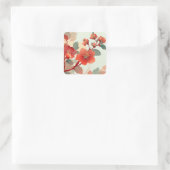 Rode Quince Blossoms Vierkante Sticker (Tas)