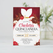 Rode Quinceanera Bloemen Witte Prinses Jurk Kaart (Staand voorkant)