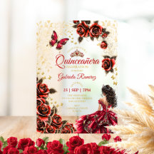Rode Quinceañera Gouden Tiara Rozen Vlinders