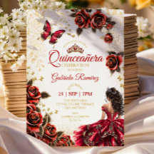 Rode Quinceañera Gouden Tiara Rozen Vlinders