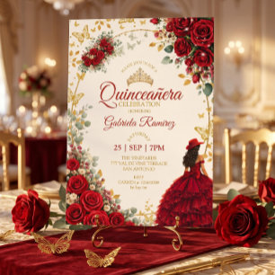 Rode Quinceañera Gouden Vlinders Rozen Kaart