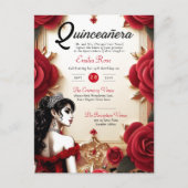 Rode Quinceanera-jurk Ceremonie Ontvangst     Briefkaart (Voorkant)
