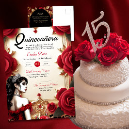 Rode Quinceanera-jurk Ceremonie Ontvangst Briefkaart