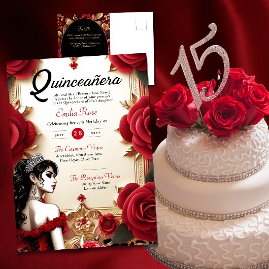 Rode Quinceanera-jurk Ceremonie Ontvangst     Briefkaart