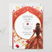 Rode Quinceanera-jurk Ceremonie Ontvangst Kaart (Voorkant)