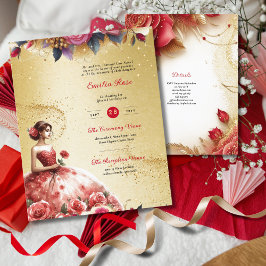 Rode Quinceanera-jurk ceremonie receptie