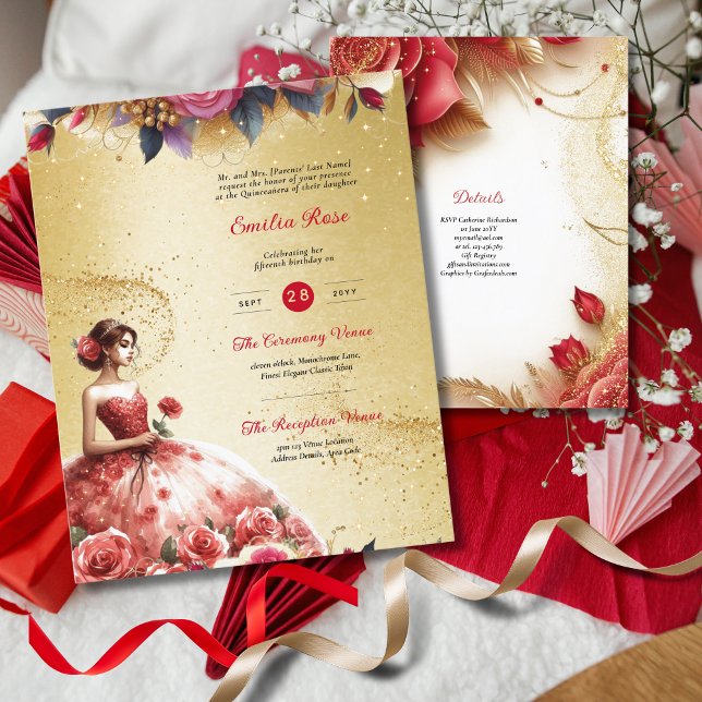 Rode Quinceanera-jurk ceremonie receptie     (Creator heeft geüpload)