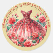 Rode quinceañera jurk dank u gunsten geschenken ronde sticker (Voorkant)