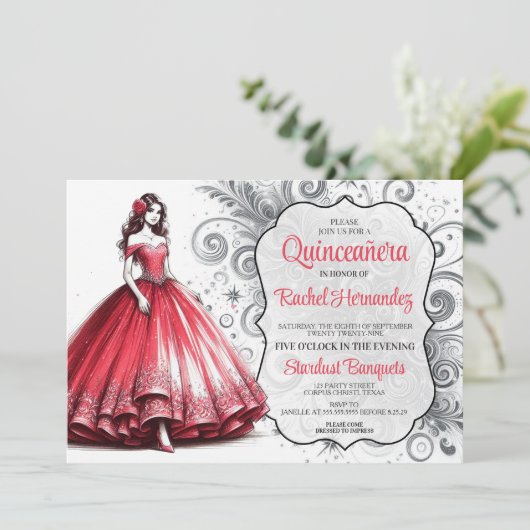 Rode Quinceañera Meisje Kaart (Staand voorkant)