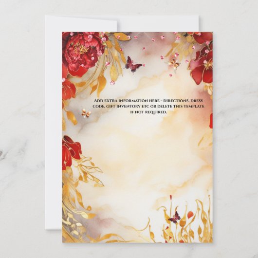 Rode Quinceañera pioen balgons bloemen Kaart (Achterkant)