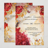 Rode Quinceañera pioen balgons bloemen Kaart (Voorkant / Achterkant)