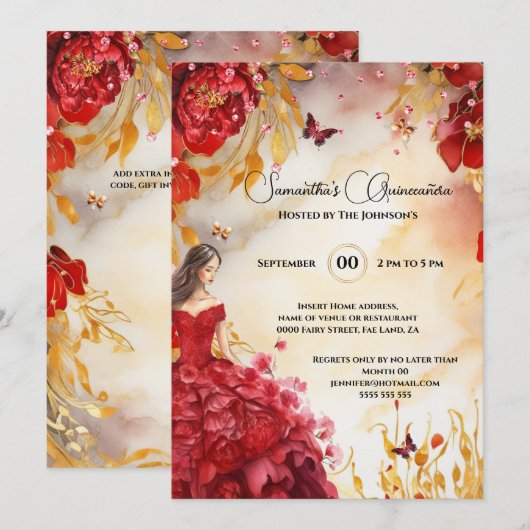 Rode Quinceañera pioen balgons bloemen Kaart (Voorkant / Achterkant)