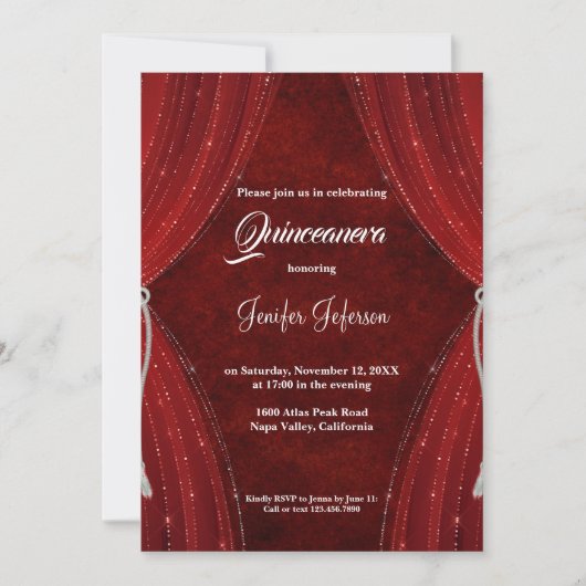 Rode Quinceanera uitnodiging (Voorkant)