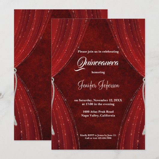 Rode Quinceanera uitnodiging (Voorkant / Achterkant)