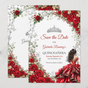 Rode Quinceañera Zilveren Vlinders Bewaar de Datum Save The Date