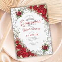 Rode Quinceañera Zilveren Vlinders Rozen