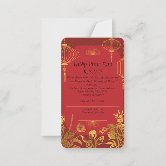 Rode R.S.V.P-kaart in het Engels/Vietnamees Notitiekaartje (Voorkant)