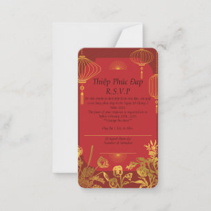 Rode R.S.V.P-kaart in het Engels/Vietnamees Notitiekaartje