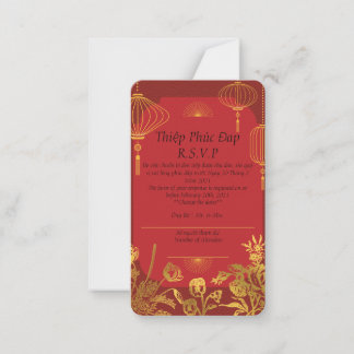 Rode R.S.V.P-kaart in het Engels/Vietnamees Notitiekaartje
