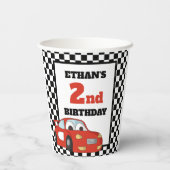 Rode Race Auto 2e Verjaardagsfeestje Papieren Bekers (Achterkant)