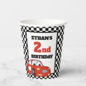 Rode Race Auto 2e Verjaardagsfeestje Papieren Bekers (Voorkant)