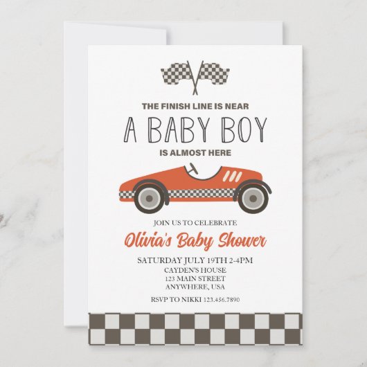 Rode Race Auto Baby Shower Kaart (Voorkant)