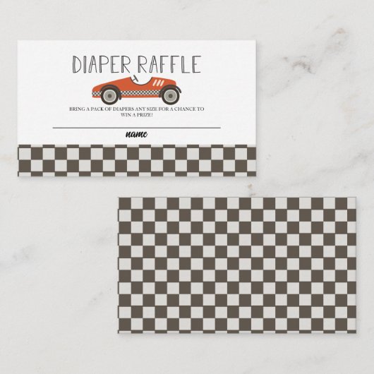 Rode Race Auto Baby shower Luier Raffle Informatiekaartje (Voorkant / Achterkant)